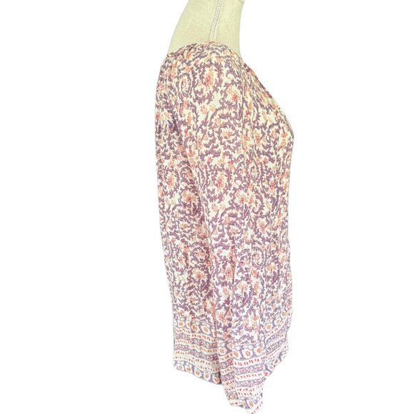 Lucky Brand Boho Floral Peasant Top M Purple Coral Cream - Picture 3 of 5